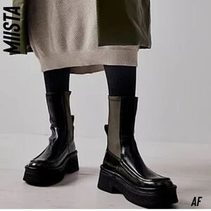 MIISTA E8 AMARAH ANKLE BOOTS IN BLACK CALF LEATHER AND KHAKI NEW SIZE 37